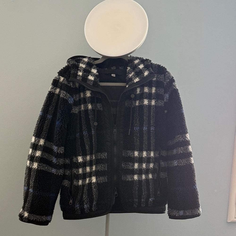 Like new Plaid Fleece Jacket Burberry style with Hood
